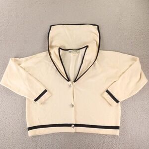 VTG Crombie Sweater Womens XL Beige Striped 100% Wool Cricket Sweater Varsity